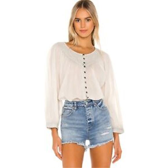 Free People Tops - Free People White Boho Button Front Cool Meadow Cotton Top